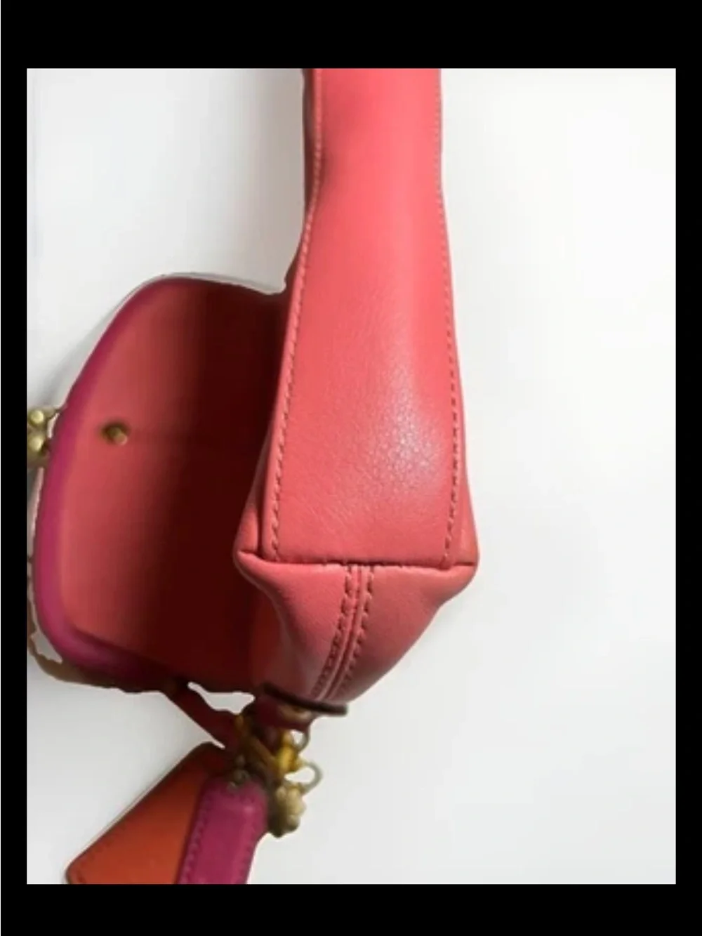 Coach Clutch/Wristlet, Foldover, Kisslock, Two-Tone Coral, Pink Leather, Brass - Picture 12 of 14